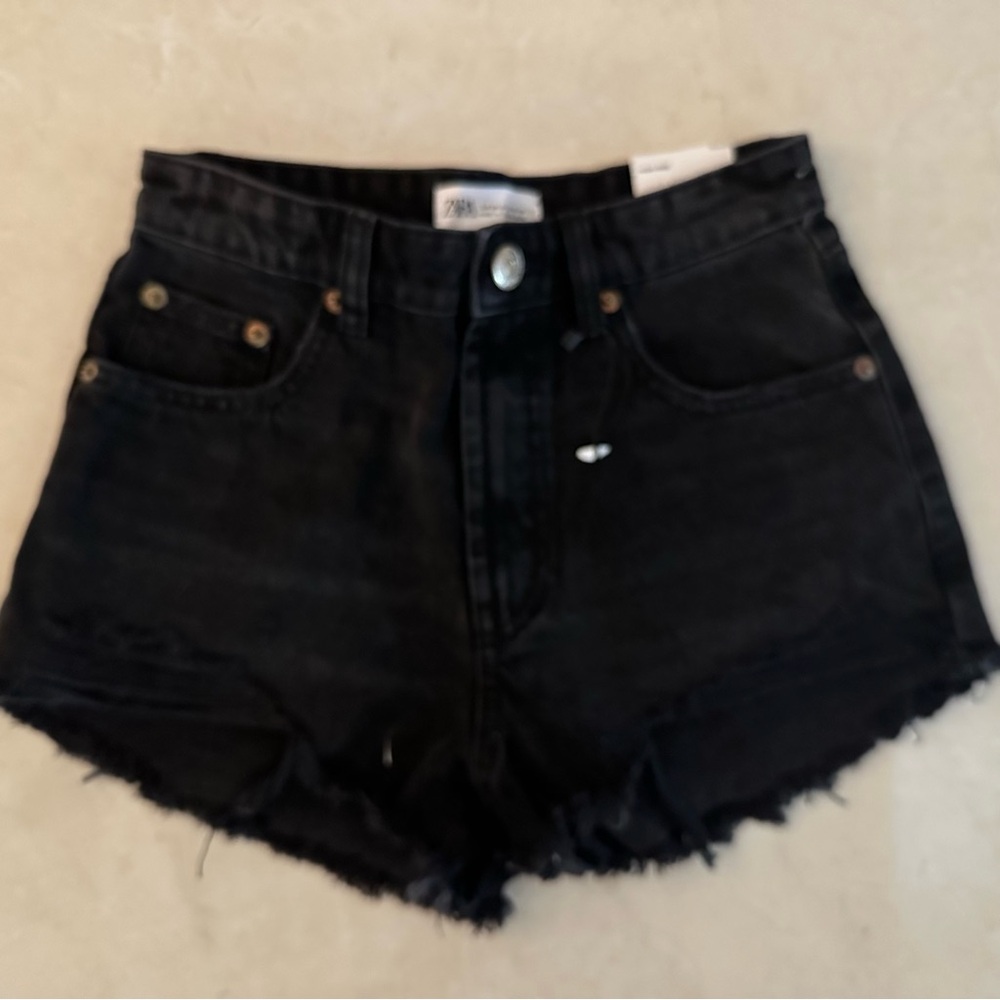 Zara Black High-Rise Denim Shorts